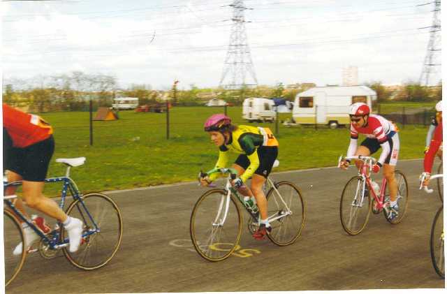 Julia riding the ECCA Festival Ladies/Vets road race around 1990